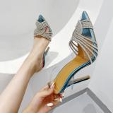 Rhinestone, woven, high-heeled pointed, transparent women's shoes