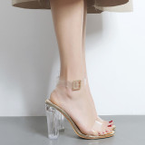 Transparent, film, thick heel, open-toe, nude ultra-high heel sandals