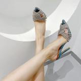 Rhinestone, woven, high-heeled pointed, transparent women's shoes