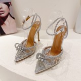 Rhinestones, pointed toes, high-heeled sandals