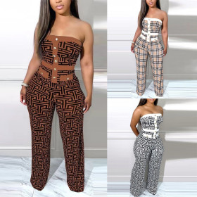 Printing, color matching, bra, one-piece wide leg pants