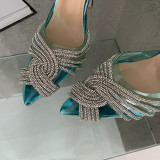 Rhinestones, banquet shoes, pointed toes, super-high heels, sandals