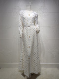 Gold dot, lace, robe with belt, two-piece Muslim set