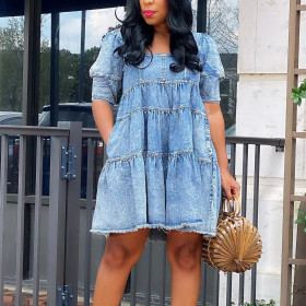 Denim dress, ruffle dress