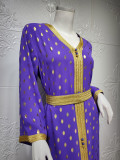 Gold dot, lace, robe with belt, two-piece Muslim set