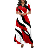 Digital printing, round neck, short sleeve, dress