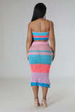 Multi-color, color-blocking, woven beach skirt, two-piece set