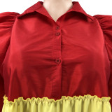 Panel, contrast bubble sleeve, large skirt, large size, dress