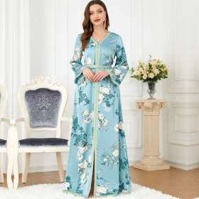 Arabic robe, printed, patchwork, long-sleeved dress
