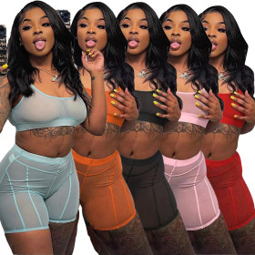 Perspective, mesh, vest shorts, two-piece set