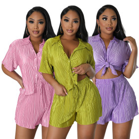 Shirt, pleated, short sleeve, loose, casual suit