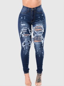 Jeans, slightly elastic, torn, perforated elastic leggings