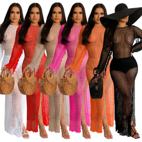 Solid color, knitted, fringed beach skirt
