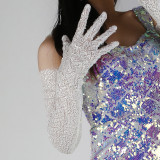 Long sequin gloves, 70cm, embroidered, lace mesh