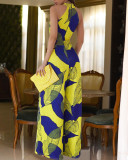 Yellow, printed, one-piece trousers - not positioned