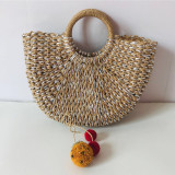 Straw bag, moon shape, paper rope woven bag, handbag, beach straw bag