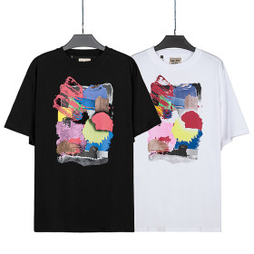 Abstract, oil painting T-shirt, letter printing, short sleeve