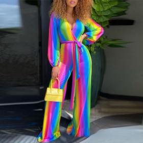Colorful, rainbow strip, casual jumpsuit