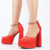 High-heeled sugar, fruit-colored single shoes, rhinestone waterproof platform, thick soled shoes