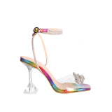 Color high heels, sandals thin heels, rhinestones, large