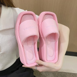 2023 New Large Size Candy Color Sponge Cake Thick Bottom Flip Flops Fashion Couples Square Slippers Adult Beach Shoes 35-43