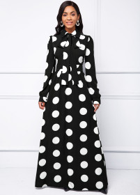 Bodyconclothes Autumn High-end Retro Mature Office Lady Round Dot Stitch Dress Free Casual Women Long A-Line Dress