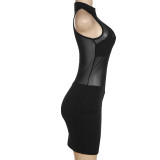 Round neck, sleeveless, see-through fit, buttock dress