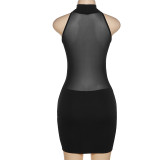 Round neck, sleeveless, see-through fit, buttock dress