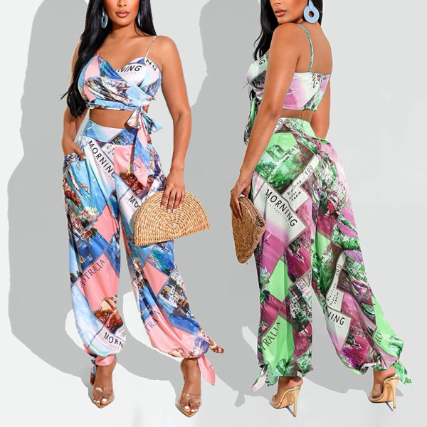 Print Wrapped Chest Harlan Trouser Set 2 Piece Set