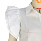 Solid Ruffle Sleeve Petal Sleeve Commuter Shirt Top