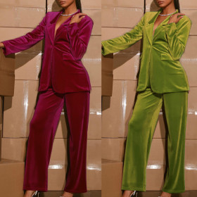 Suit coat casual wide leg pants Korean velvet suit