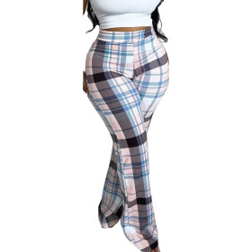 Loose Print Straight Barrel Rubber Waist Pants