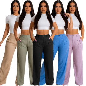 Casual loose straight pants Solid casual pants