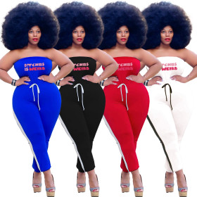 Bra Letter Print Lace Up Large Jumpsuit