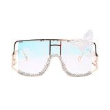 Large frame metal butterfly powder sunglasses Punk one-piece split Rihanna sunglasses