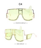 Large frame metal butterfly powder sunglasses Punk one-piece split Rihanna sunglasses