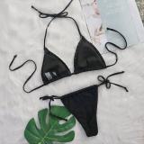 Solid Color Strap Pearl Swimwear Split Swimwear