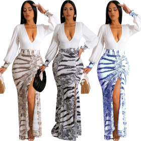 Patchwork printing and tie dyeing High slit dress