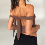 Solid color strapping non-slip bra with open back top