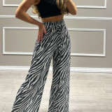 Printed wide leg casual pants