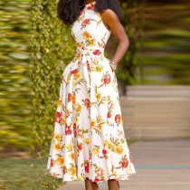 A-line Dress Elegant Half High Collar Floral Print Dress