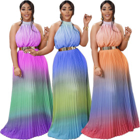 Gradient pleated long dress