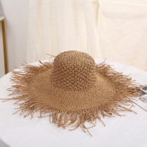 Women's straw hat with large brim, sun shading, solid color, sun hat, beach hat, beach hat, and sandal hat