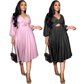 High Waist Cutout Casual Women's Dress