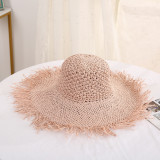 Women's straw hat with large brim, sun shading, solid color, sun hat, beach hat, beach hat, and sandal hat