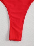 Swimwear Women's Split Three Point Solid Mesh Three Piece Mesh Red Bikini