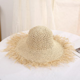 Women's straw hat with large brim, sun shading, solid color, sun hat, beach hat, beach hat, and sandal hat