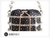 Metal Hollow Diamond Handheld Bag Velvet Dinner Bucket Bag Pearl Bracelet Bag