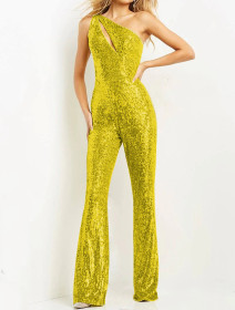 Oblique shoulder casual banquet party jumpsuit