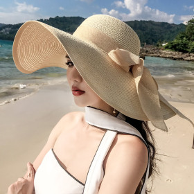 Beach grass hat with large brim for sun protection